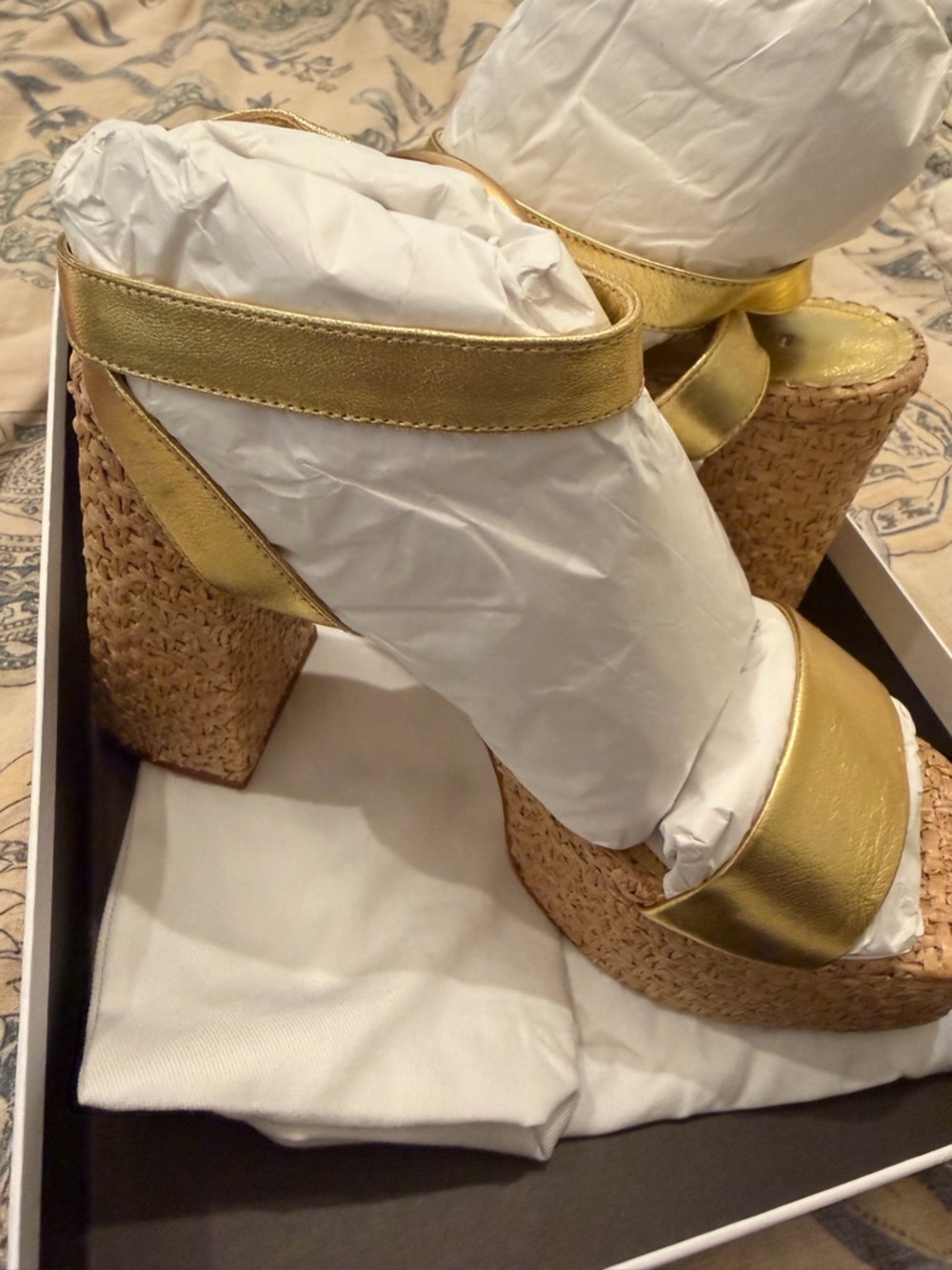 Larroude Metallic Gold Woven Platform Sandals. Brand new with box